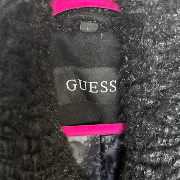 Guess Black Peacoat with Faux Fur Collar with leather gloves - Picture 2 of 6
